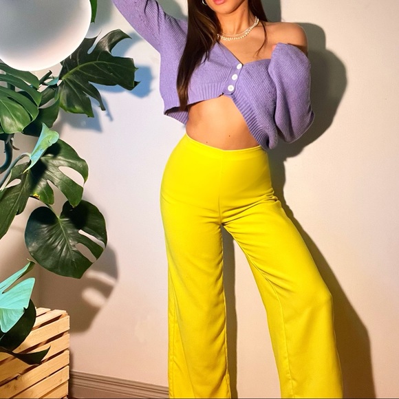 Bright Yellow High Waisted Flared Trouser - Picture 1 of 3